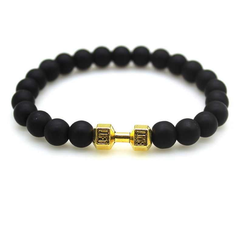 Volcanic Stone Black Matte Alloy Dumbbell Energy Bracelets