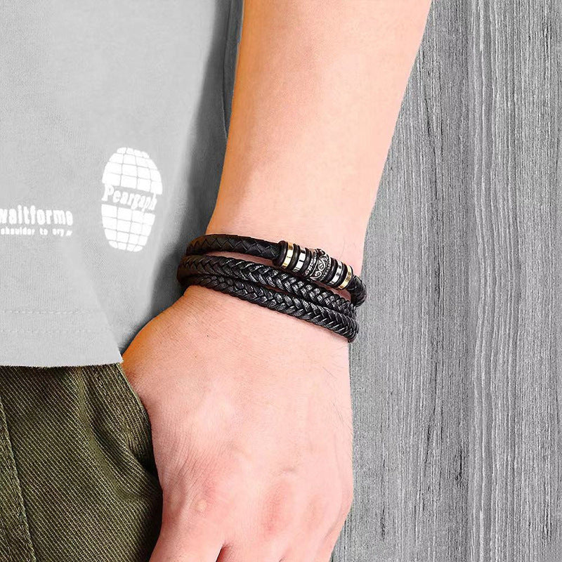 Men's Steel Color Woven Leather String Magnetic Bracelets