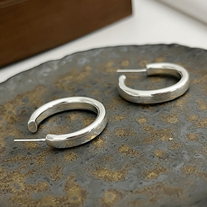 Sterling Sier Personality Semicircle Shaped Korean Live Stud Earrings