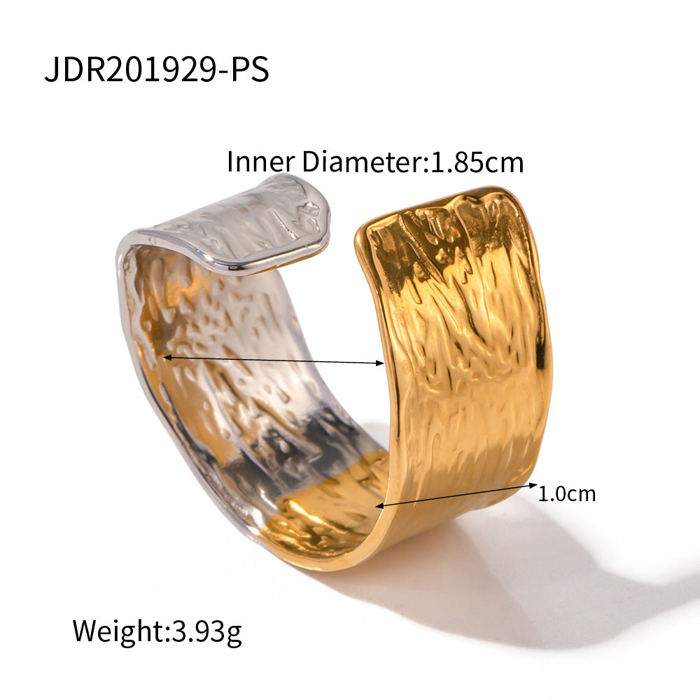 Women's Gold-plated Adjustable Stainless Steel Wrinkle Fashion Jewelry Hand Rings