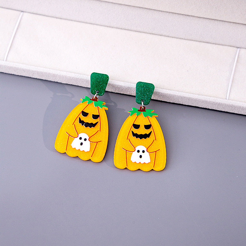 Boucles d'oreilles d'horreur en acrylique fantôme de dessin animé drôle d'Halloween pour femmes