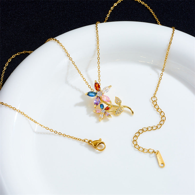 Women's Retro Niche Personality Inlaid Zircon Flower Temperament Wild Necklaces