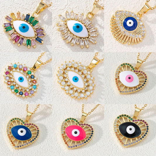 Women's Color Zircon Dripping Devil's Eye Brass Necklaces