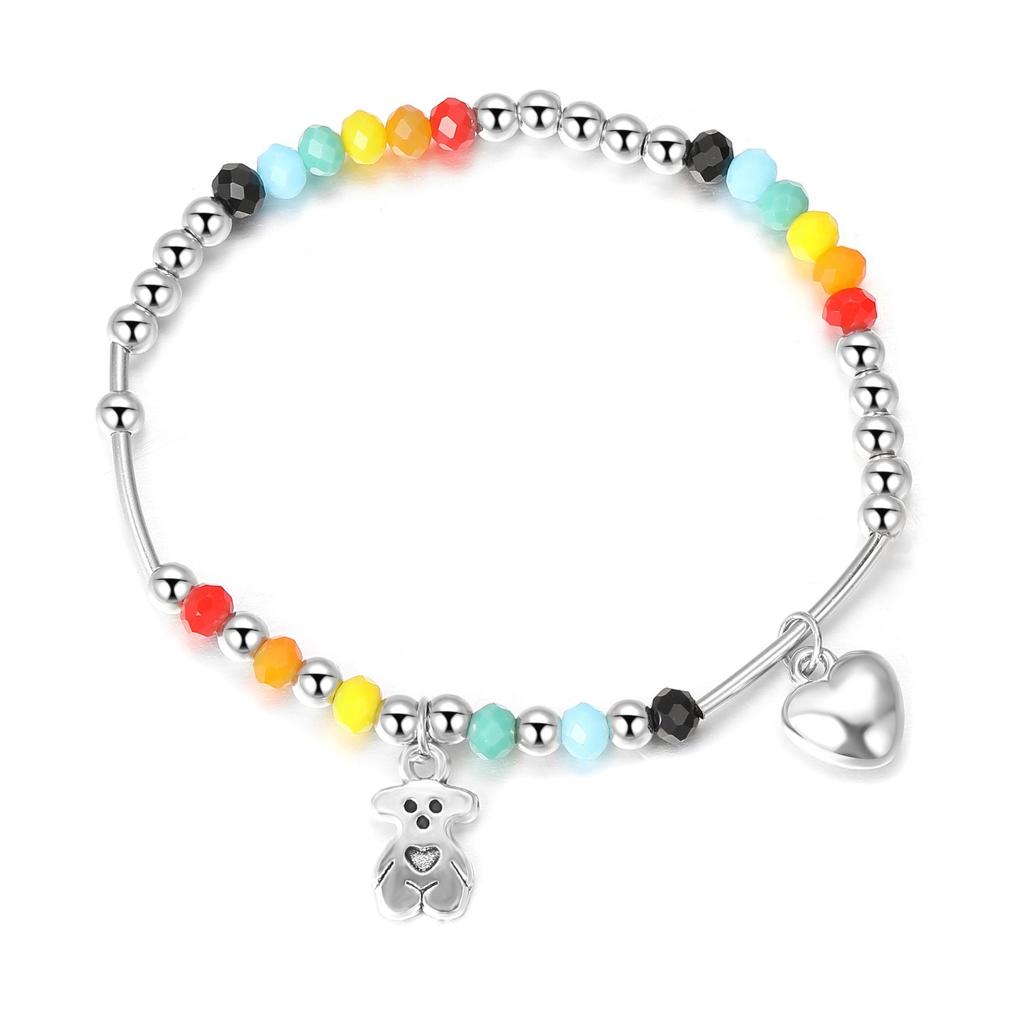 Bracelets de conception de perles de coeur d'ours souriant arc-en-ciel