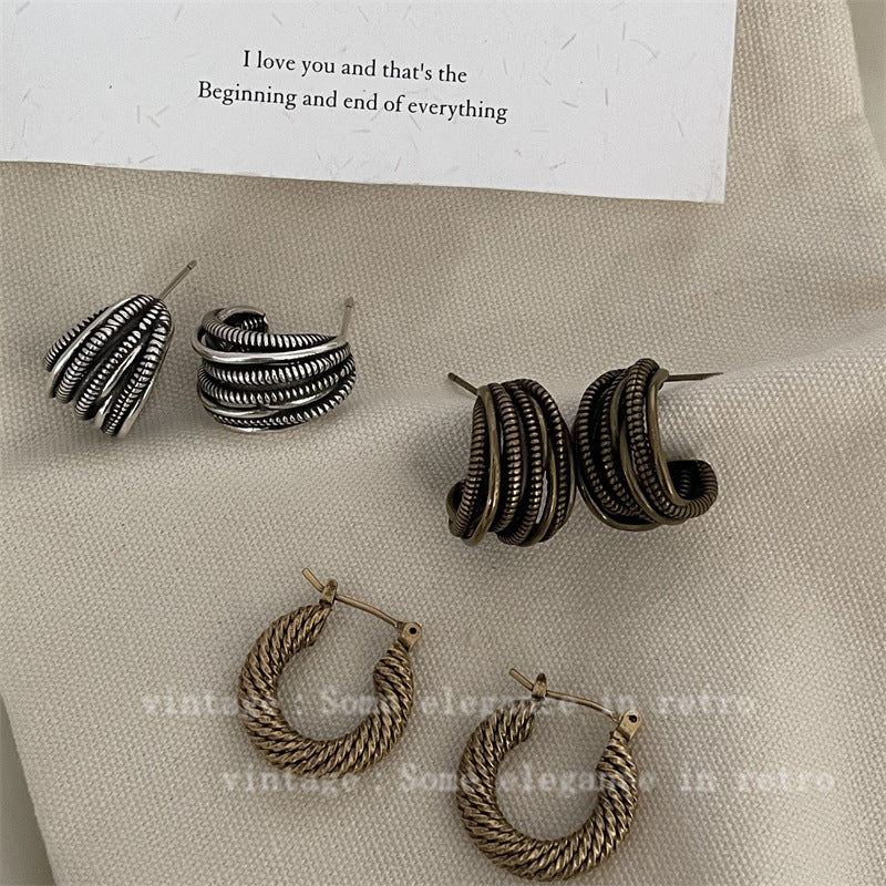 Vintage Niche Design Exaggerated Style Sier Earrings