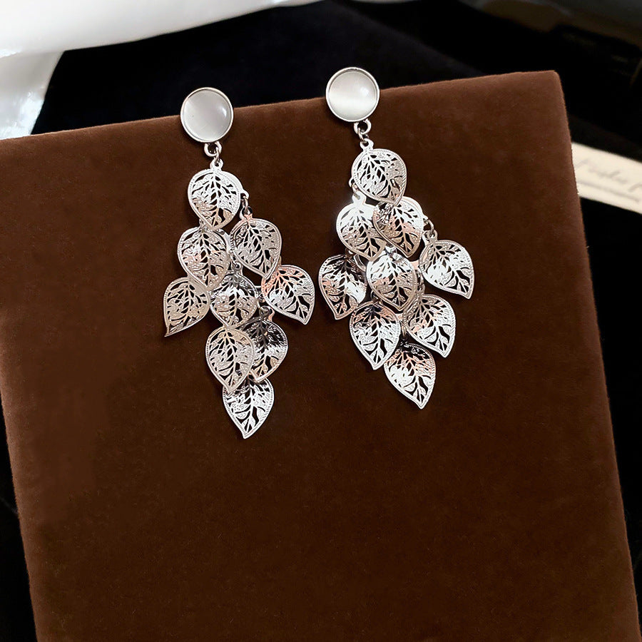Sier Needle Matte Ear Hook Diamond Design Tassel Light Luxury Earrings