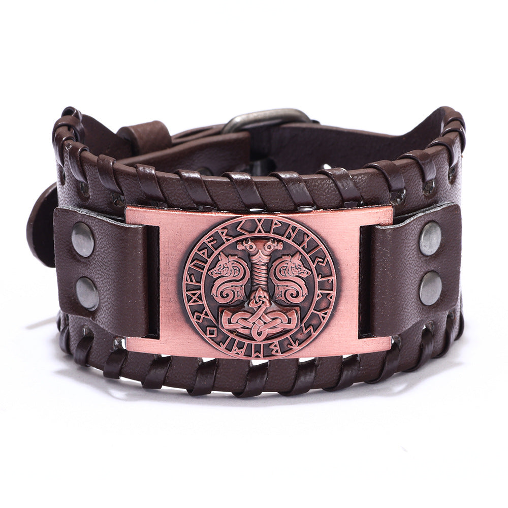 Men's Alloy Wolf Head Accessories Leather Wide Bracelets