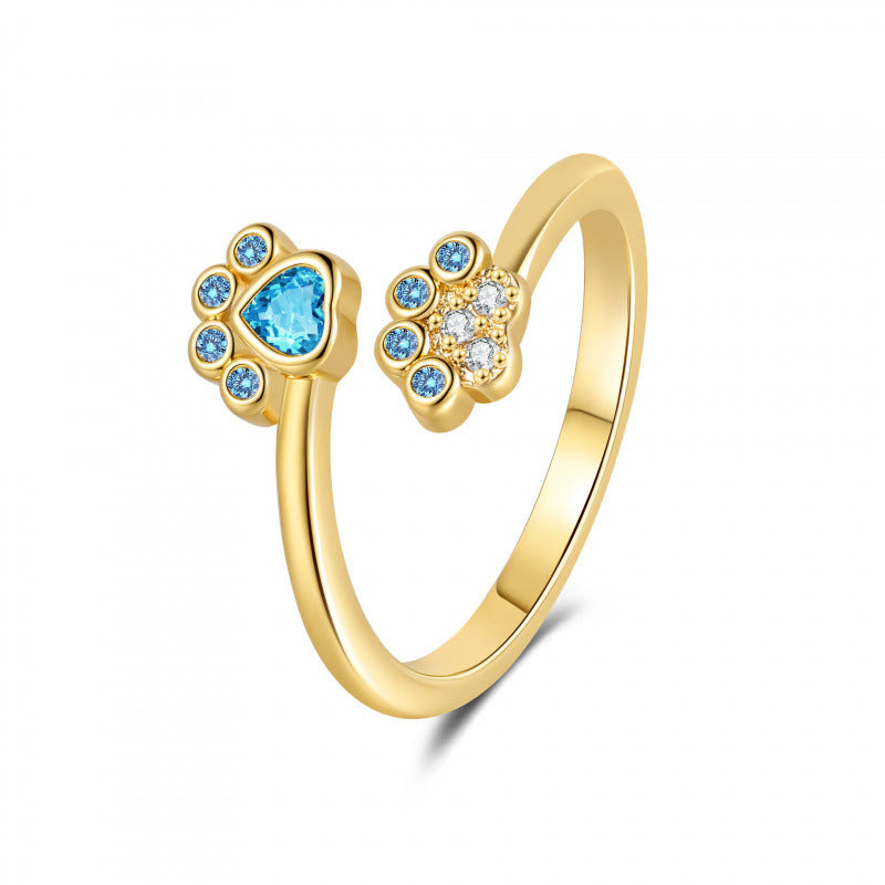 Pet Paw Print Female Fashion Color Ring