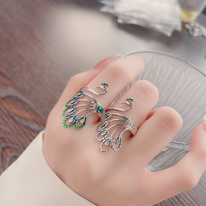 Retro Open Mouth Peacock Sterling Sier Wide Rings