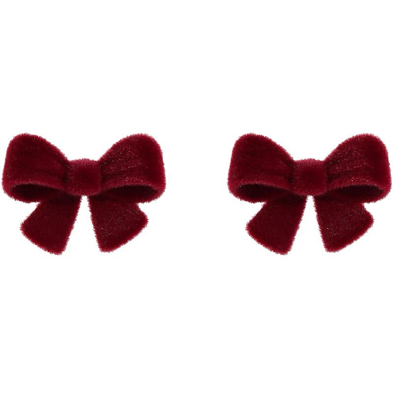 Sweet Red Veet Bow Korean Style Girlish Earrings