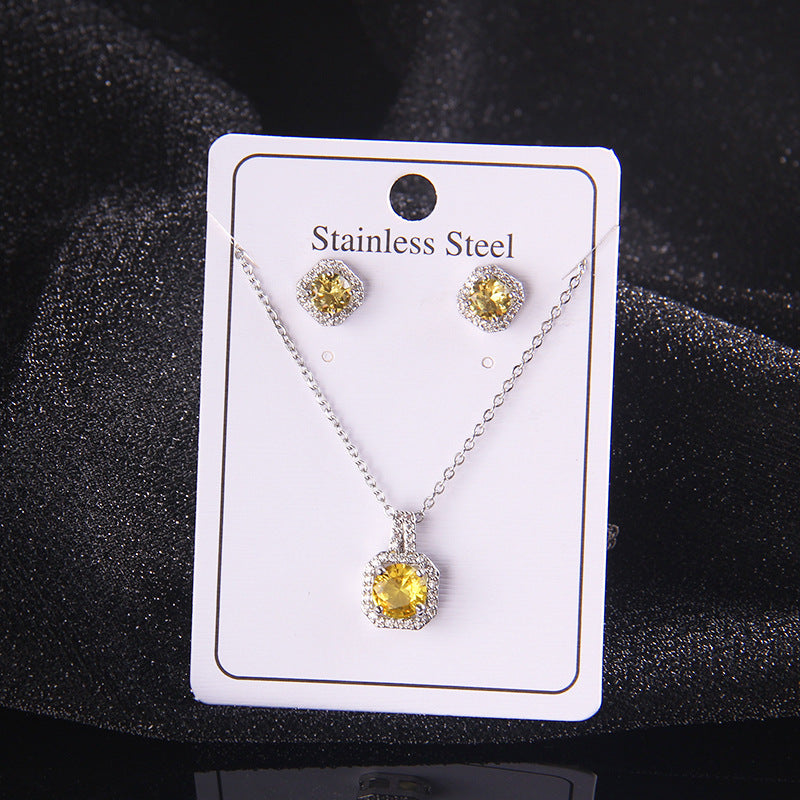 Zircon Crystal Square Diamond Full Perfume Bottle Female Jewelry Set