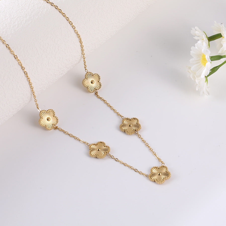 Stainless Steel Waterproof Color Retaining Lucky Parthenocissus Grass Flower Jewelry Set