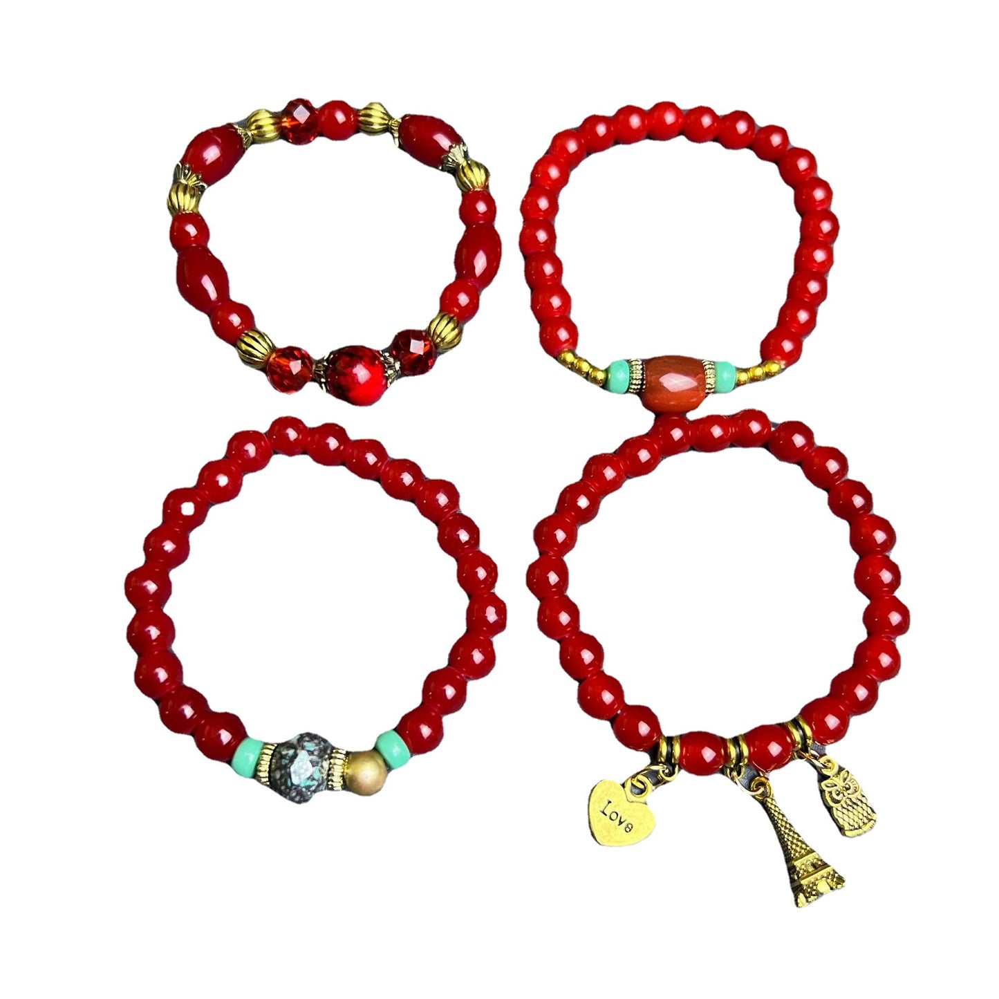 Women's String Multilayer Beaded Eiffel Tower Owl Bracelets