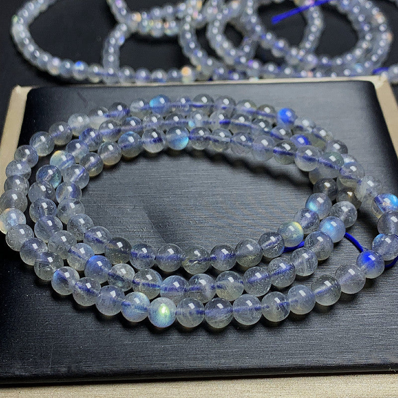 Bracelets en Labradorite claire, trois pierres Flash, bleu violet