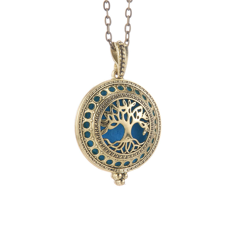 Hollow Lucky Tree Round Alloy Medal Charm Necklace