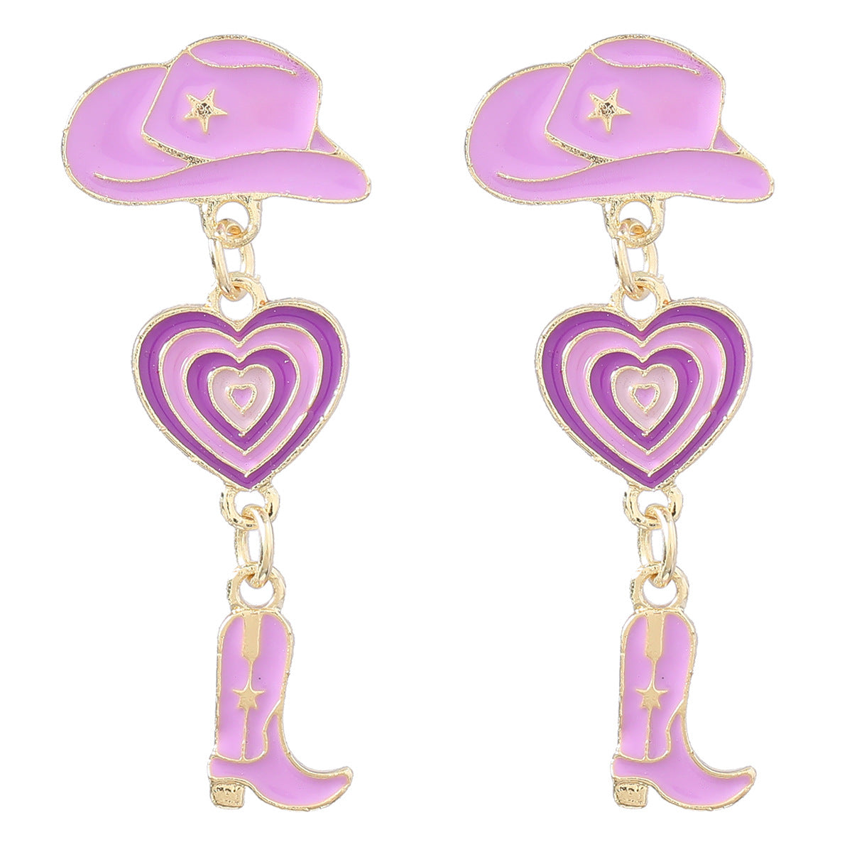 Women's Alloy Dripping Western Cowboy Hat Boots Love Heart Earrings