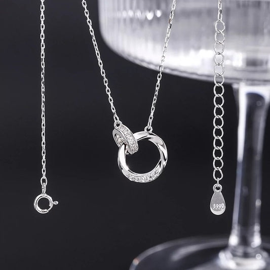 Pure Sier Double Buckle Female Korean Style Mobius Necklaces