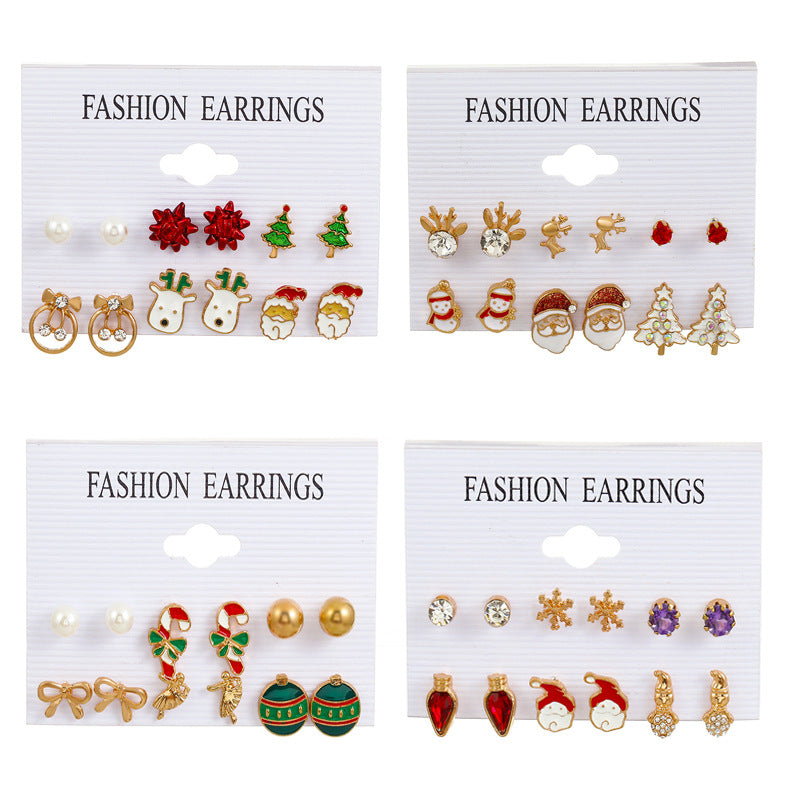 Women's Cartoon Oil Dripping Tree Santa Claus Earrings