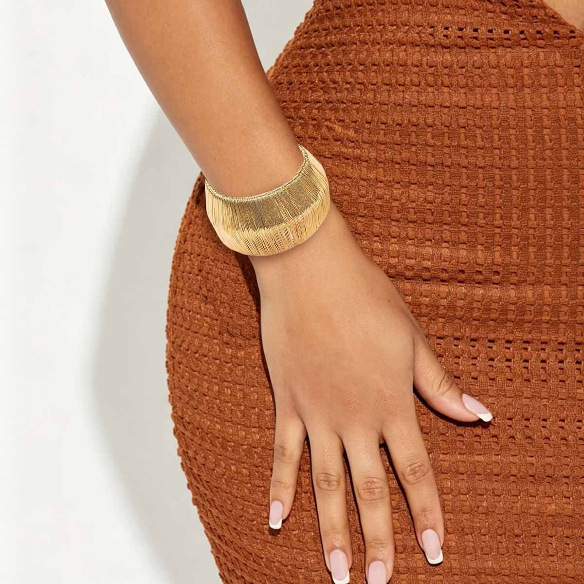 Metal Brushed Personality Geometry Hollow Width Bracelet