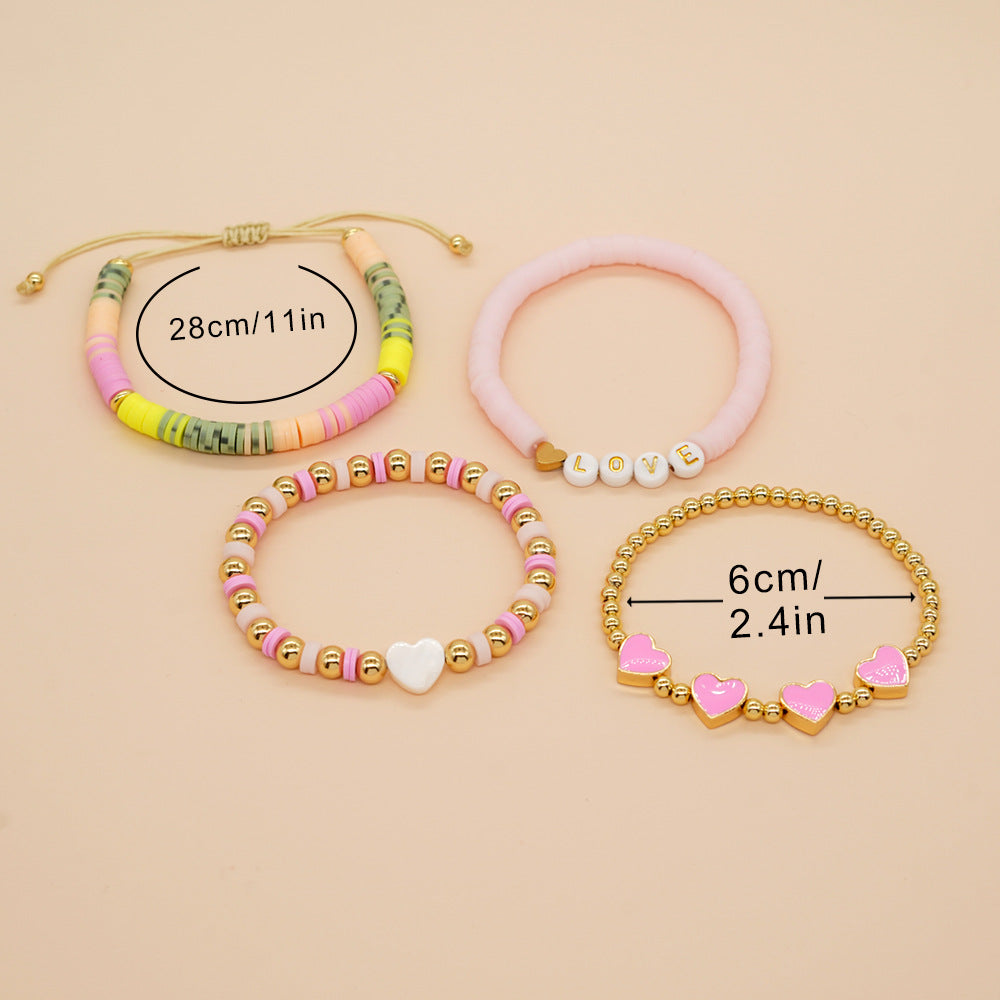 Peach Heart Polymer Clay Set Couple Suit Bracelets