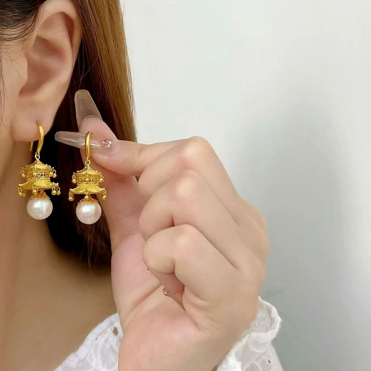 Alluvial Gold Palace Style Hexagonal Loft Pearl Earrings