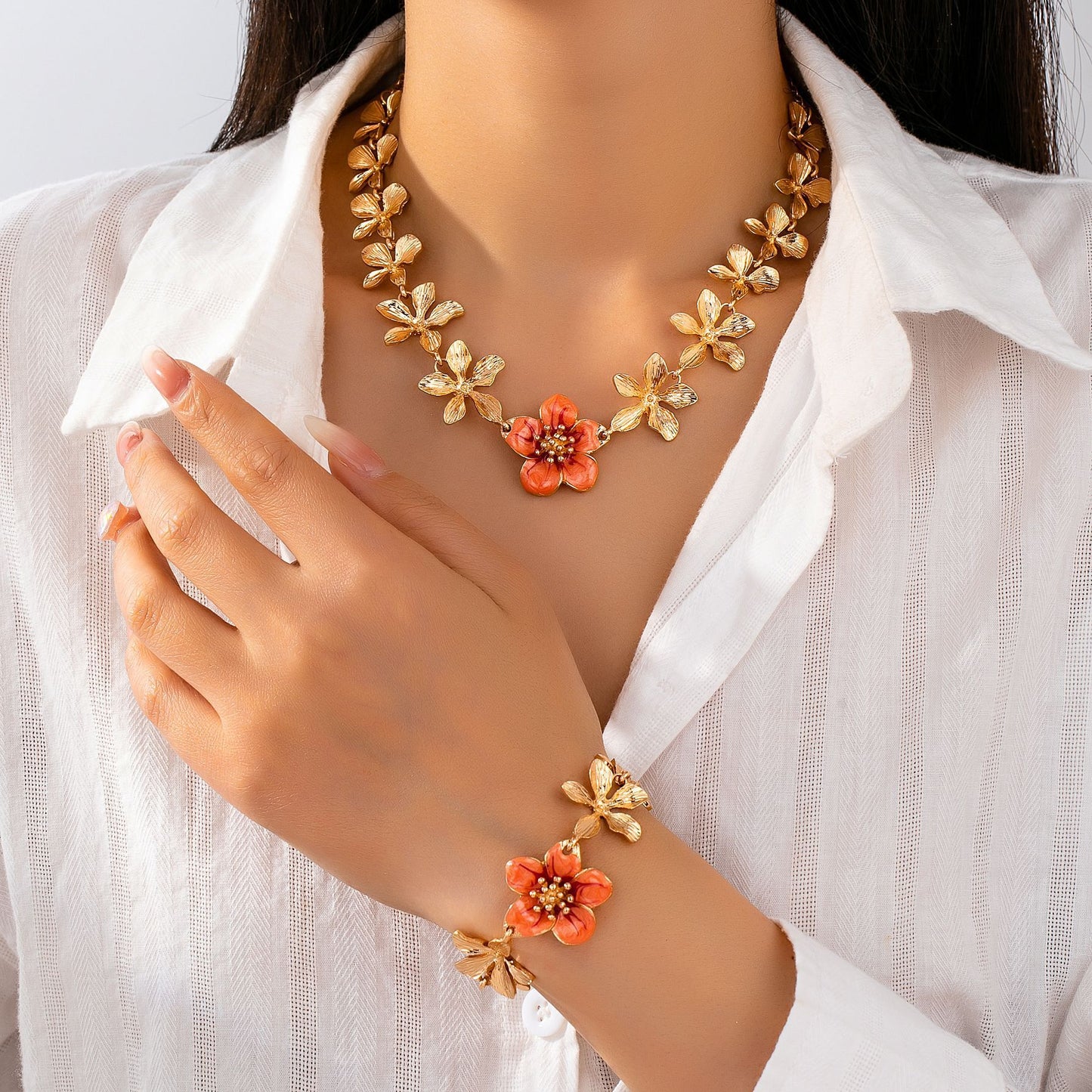 Women's Fashion Flower Special Interest Light Luxury Temperament Jewelry Set