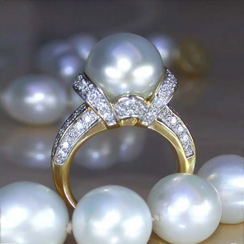 Women's Shi Elegant Zircon Pearl Gold-plated Exquisite Rings