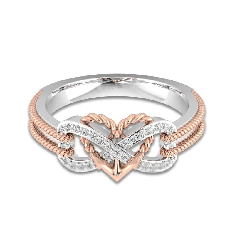 Women's Creative Fashion Pass Pattern Love Heart-shaped Simple Micro Inlaid Ring