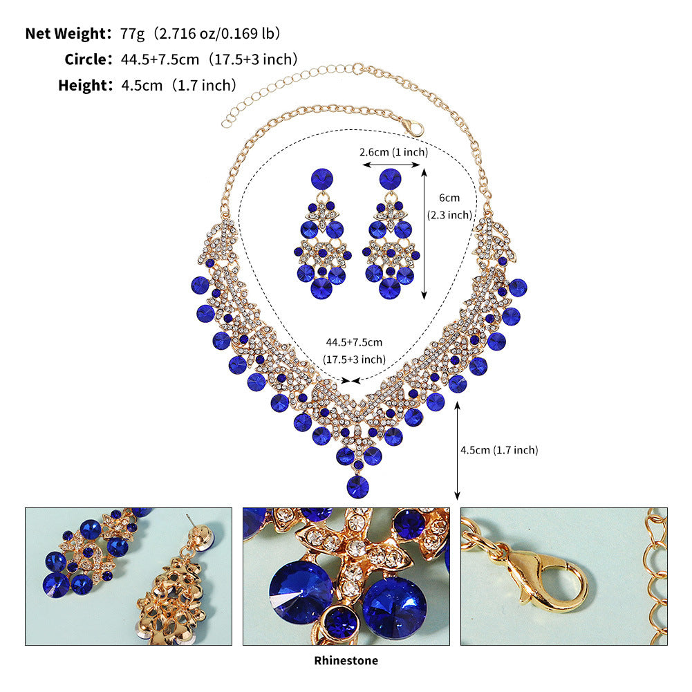 Women's Banquet Party Dress Two-piece Luxury Rhinestone Bridal Jewelry Set