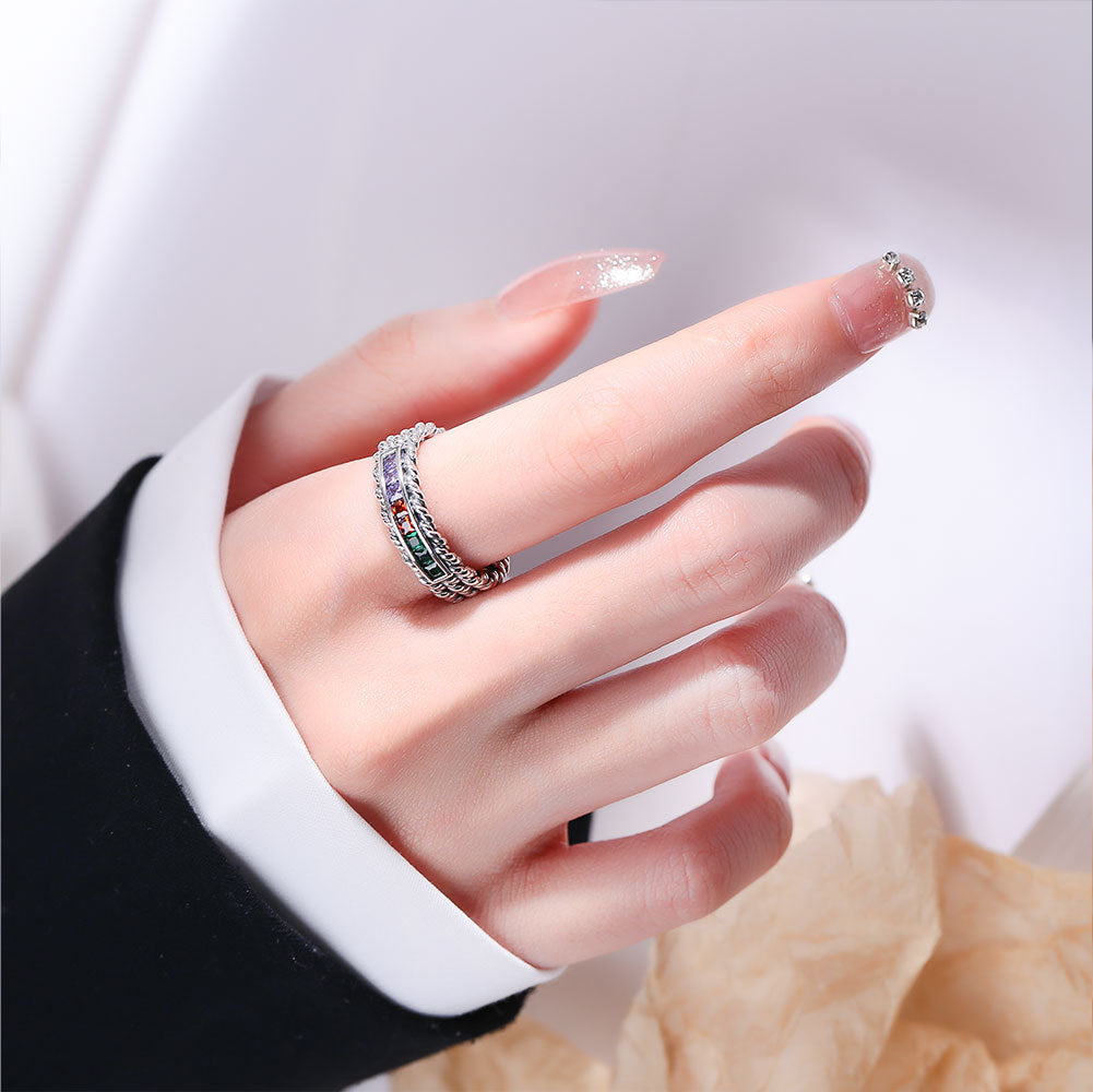 Zircon Woven Twisted Female Vintage Retro Rings