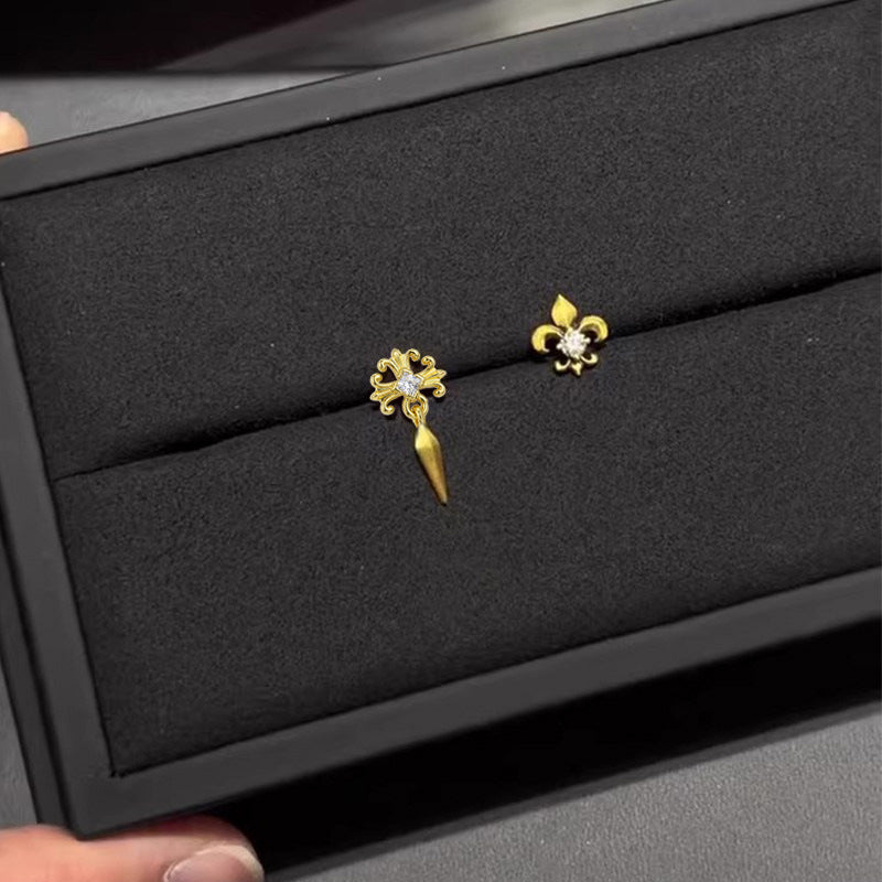 Gold Exquisite Asymmetric Flower-de-luce Entry Lux Elegant Stud Earrings