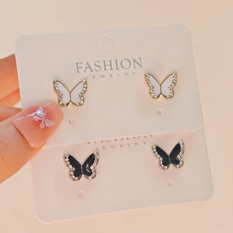 Black Red White Butterfly Niche Design Trendy Light Luxury Stud Earrings