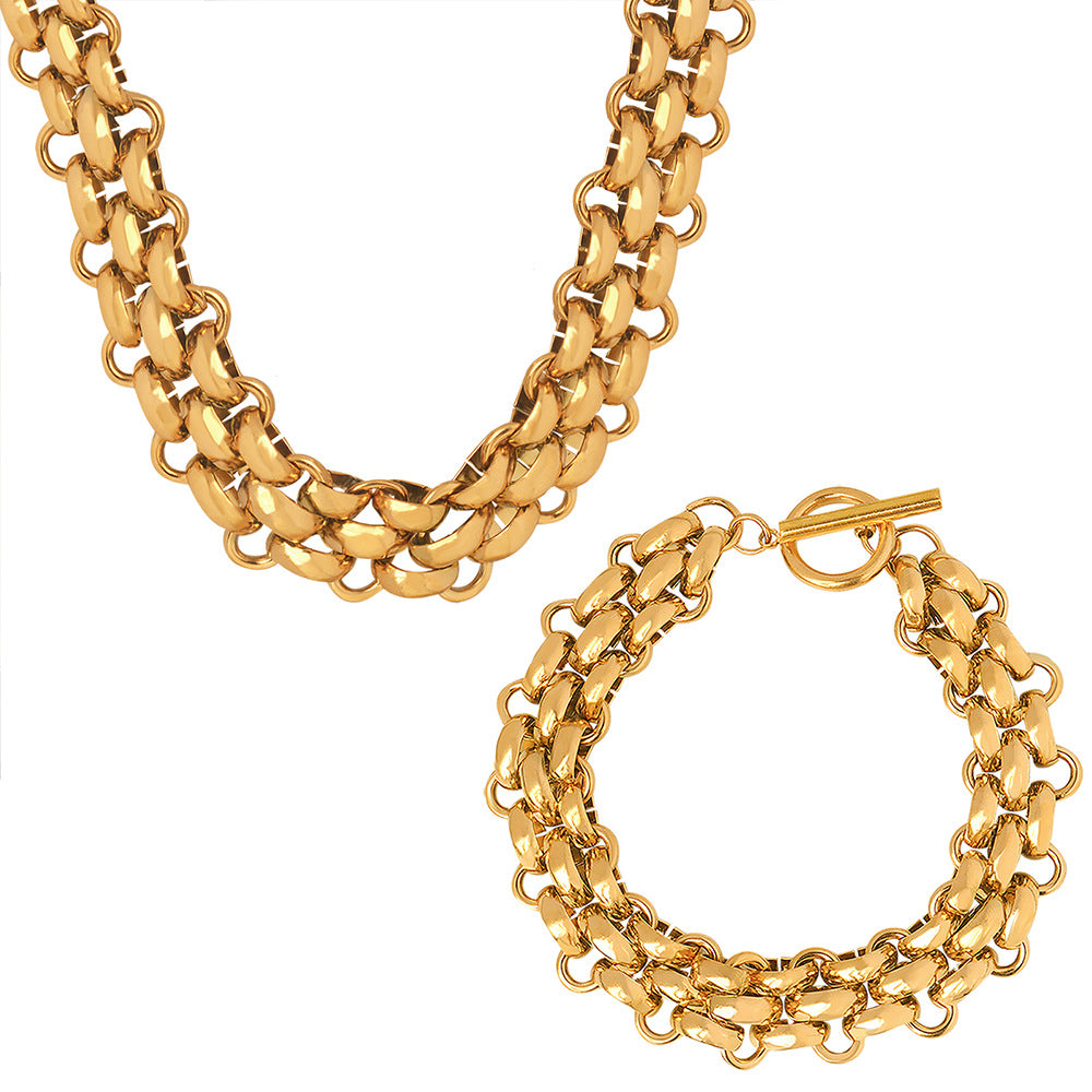 Exaggerated Metal Buckle Titanium Steel Thick Chain Does Jewelry Set