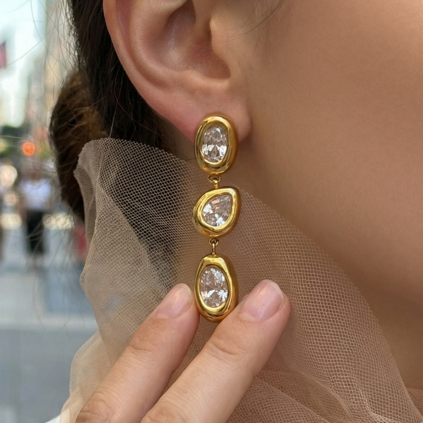 Irregular Water Drop Tassel Inlaid Zircon Stainless Rings