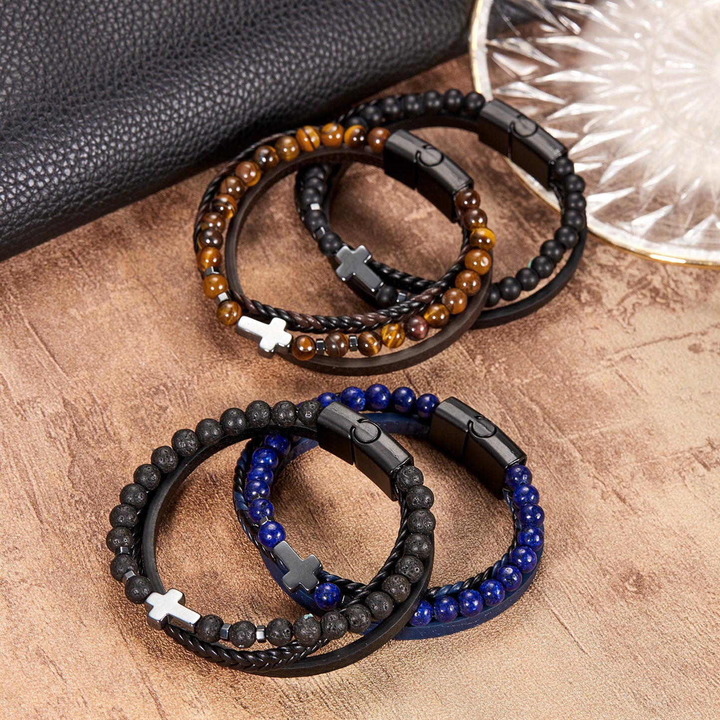 Nouveaux beaux bracelets en cuir unisexe en pierre naturelle