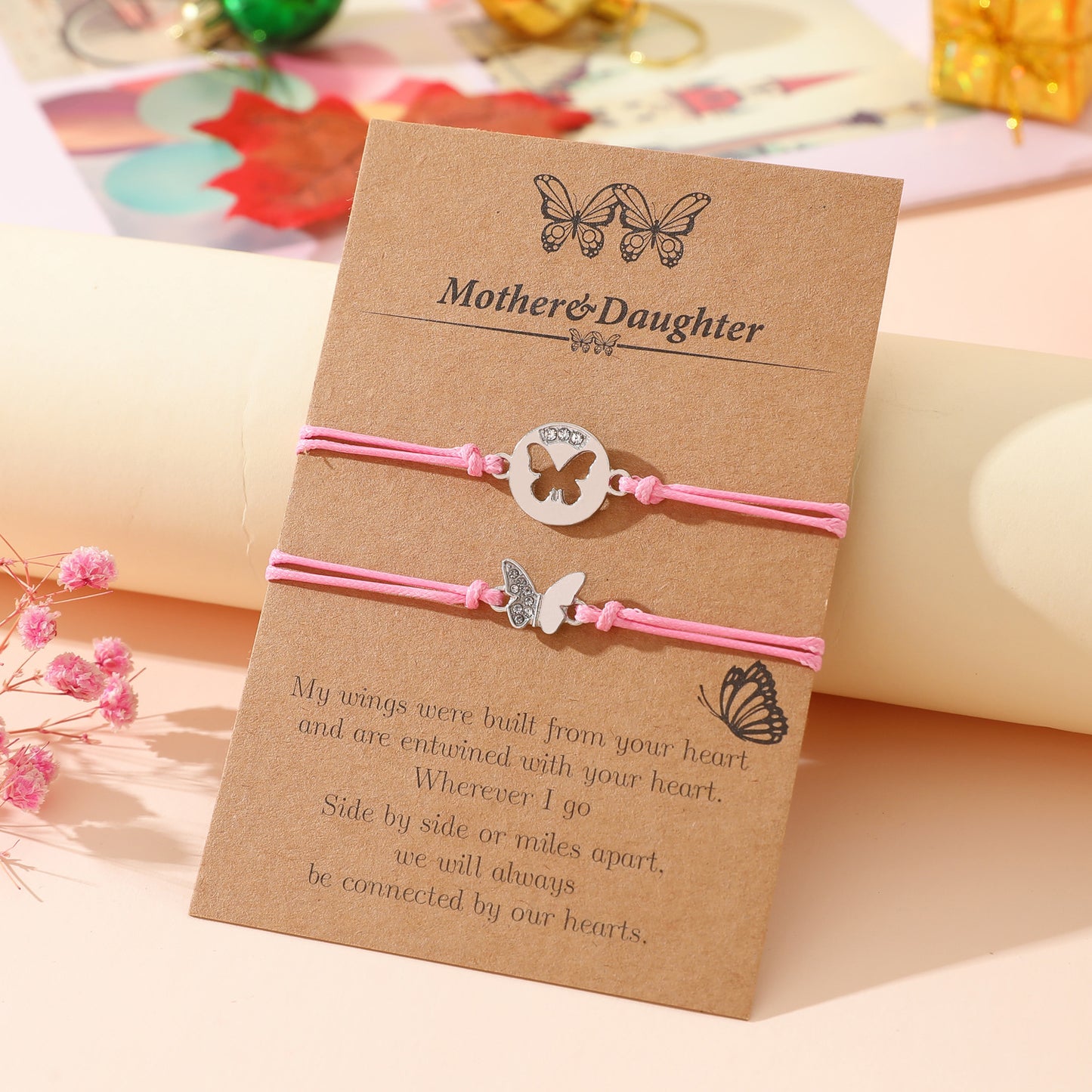 Metal Diamond Symmetrical Butterfly Hand-woven Card Bracelets