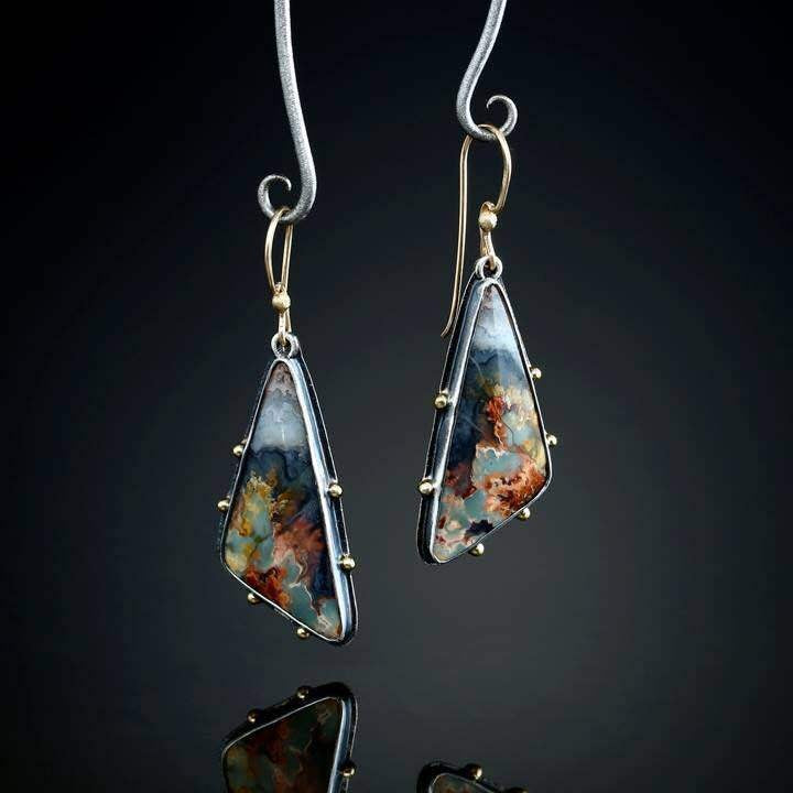 Paris Fashion Triangle Drop-shaped Colored Marbling Upscale Earrings