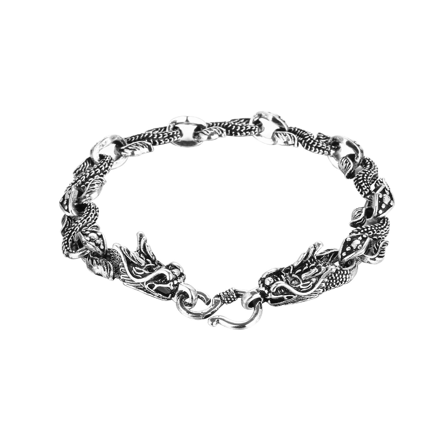 Men's Steel Double Chinese Dragon Heads S-shaped Bracelets