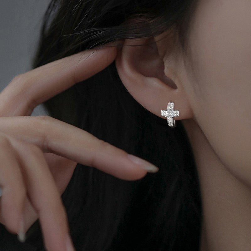Men's & Women's Cross Trendy Fashion Handsome Street Shot Super Flash Zircon Ear Buckle