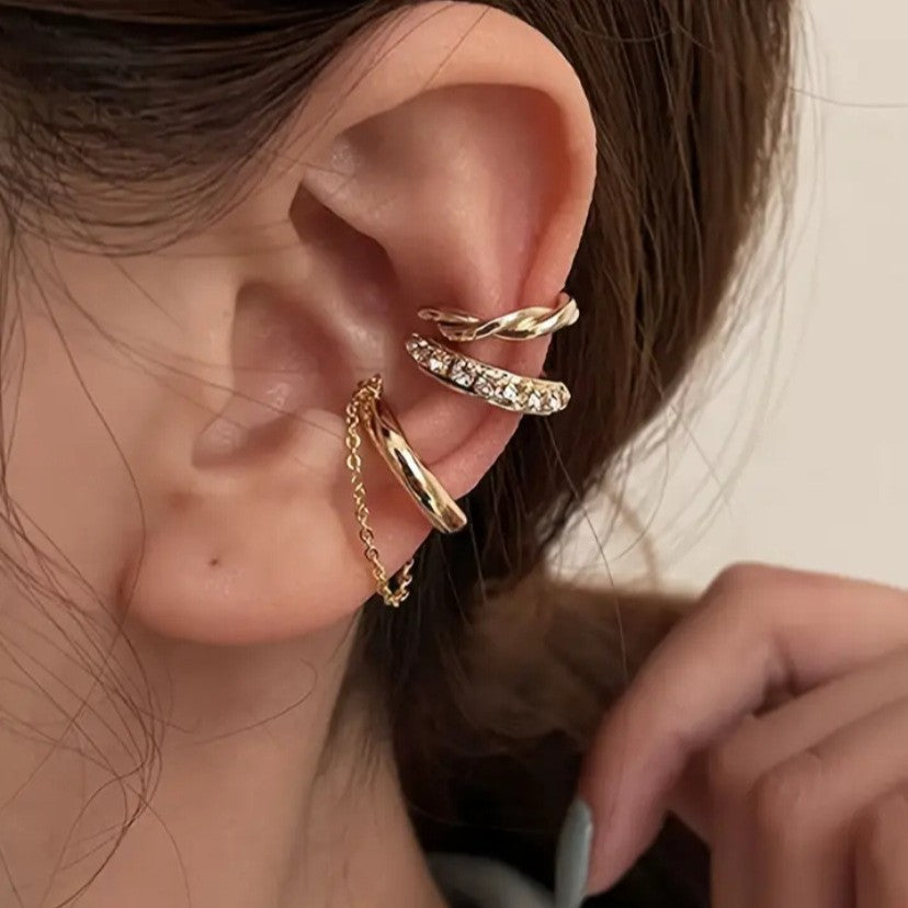 Simple Line Diamond Double Personality U-shaped Ear Clip