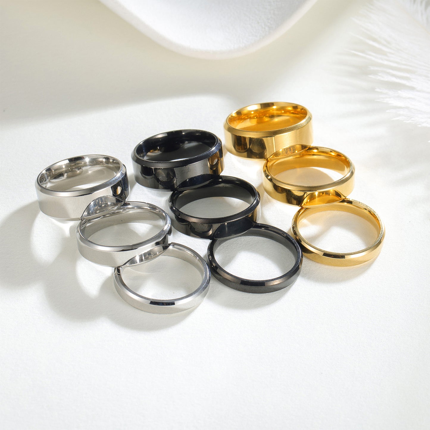 Women's & Men's Glossy Double Beveled Titanium Steel Wide Fashion Ring