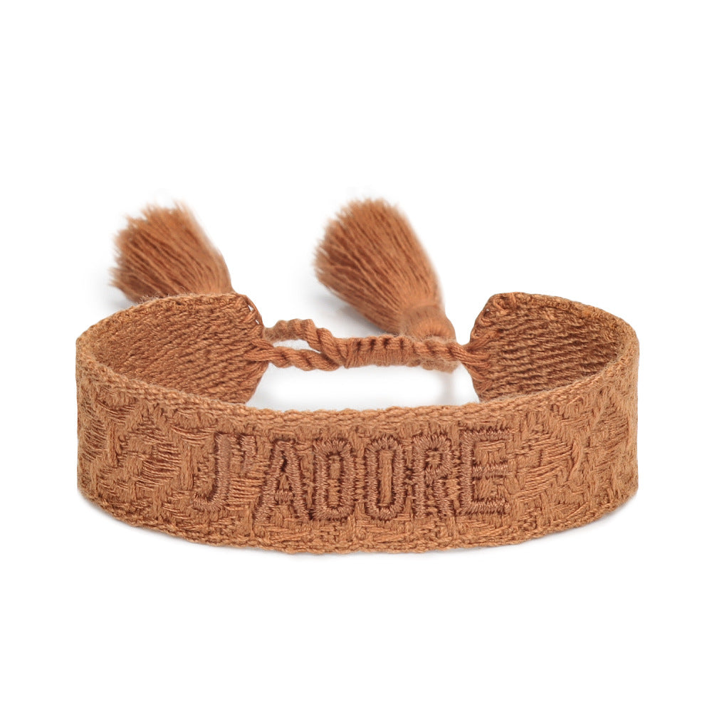 Women's Embroidered Letter Ribbon Carrying Strap Hand Bracelets