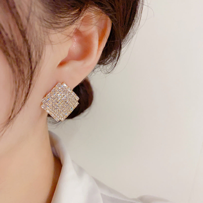 Women's Full Diamond Rhombic Ear Korean Sier Earrings