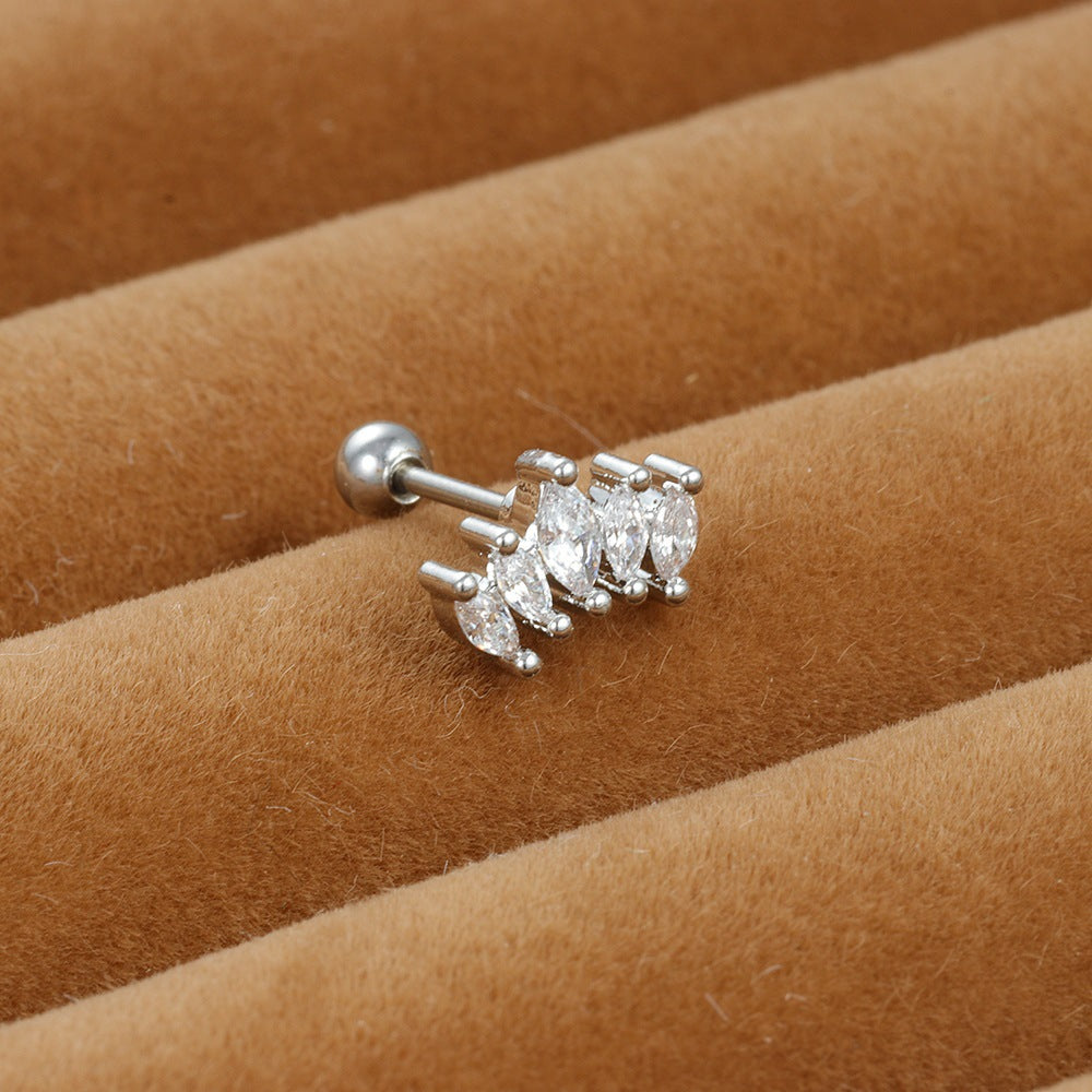 Stainless Steel Thin Rod Ear Micro Inlaid Zircon Stud Earrings