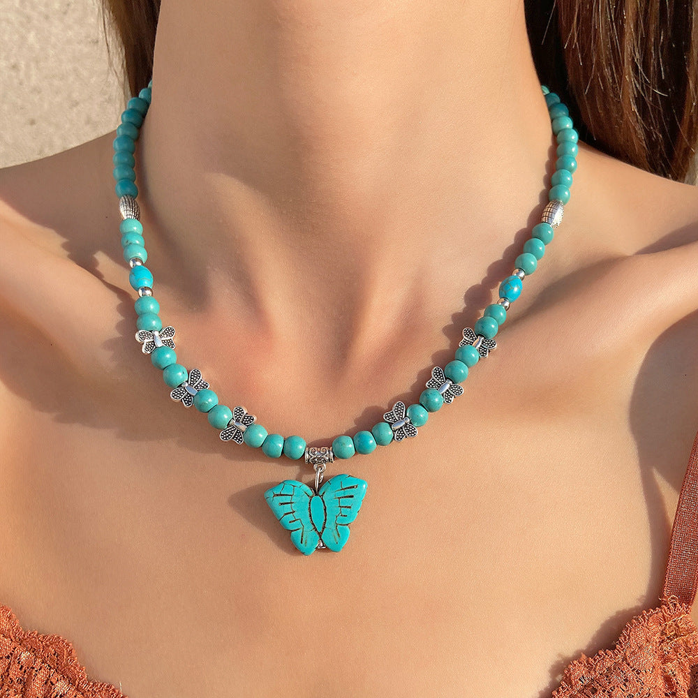 Colliers avec pendentif papillon Turquoise pour femmes, Style ethnique bohème