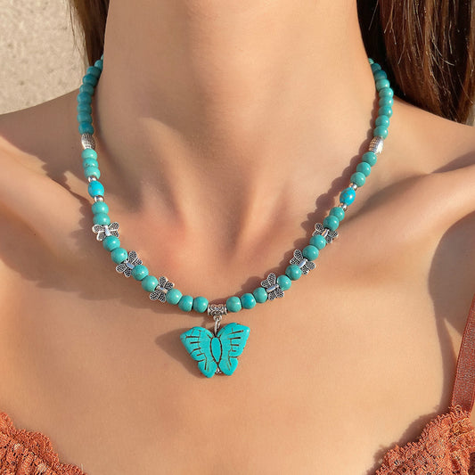 Women's Turquoise Butterfly Pendant Bohemian Ethnic Style Necklaces