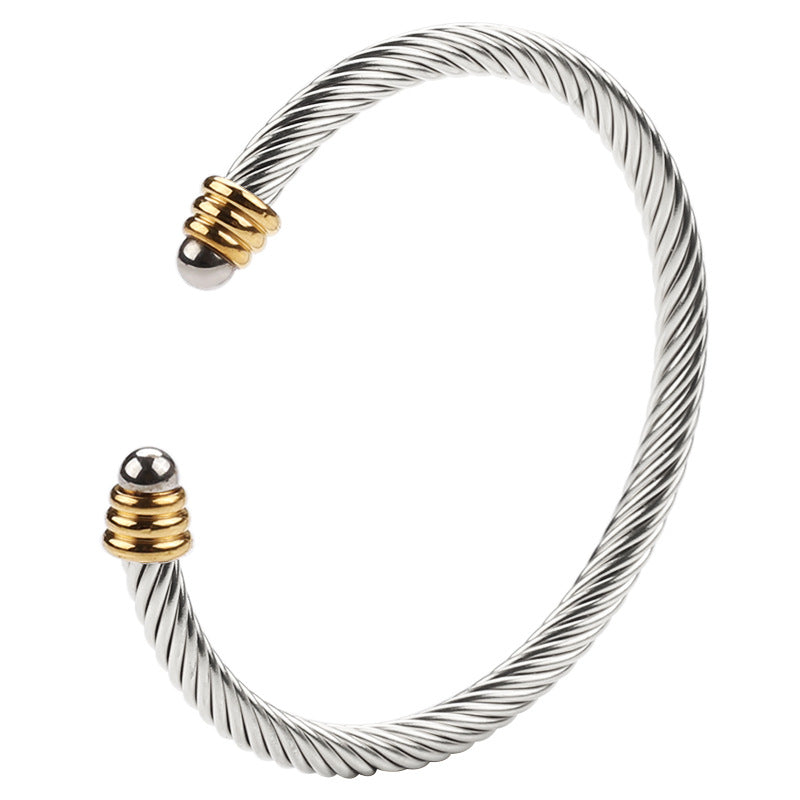 Wire Stainless Twisted Colorful Zircon Couples Openings Bracelet