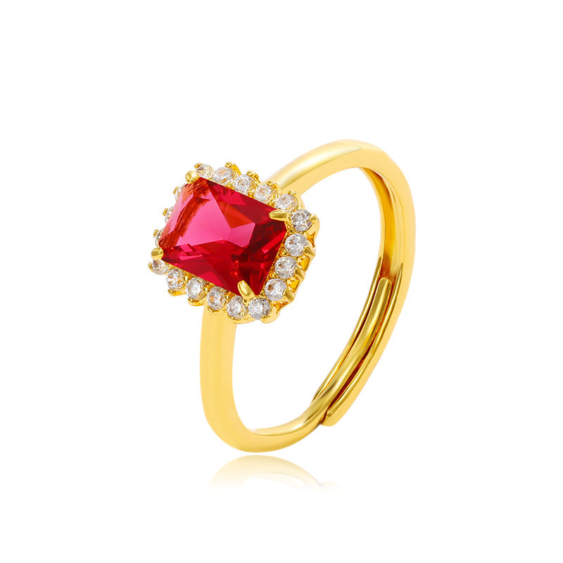 Jewelry Imitation Colored Gems Series Square Temperament Retro Affordable Rings