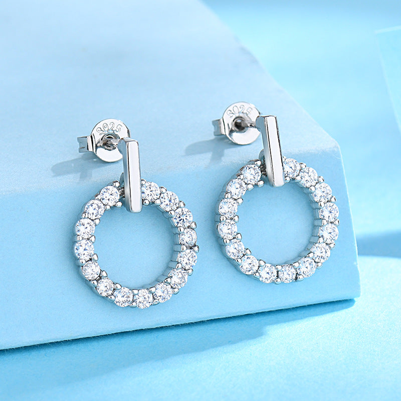 Women's Diamond Small Circle Sier Fashion Short Earrings