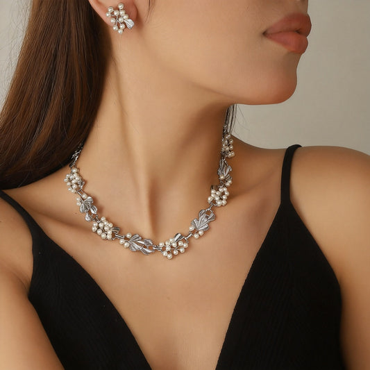 Leaf Pearl Vintage Brushed Frosted Palace Style Retro Affordable Luxury Jewelry Set